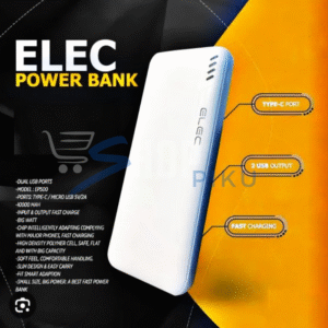 Elec 10,000mah Fast Charging Power Bank – White | Dual Type-a & Type-c Output | With Box