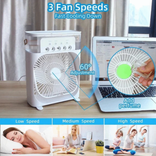 10 Inche Portable Air Conditioner Fan: Usb Electric Fan With Led Night Light, Fine Mist Water, And Humidifier Function | Led Night Light Water Mist (random Color) - Image 4