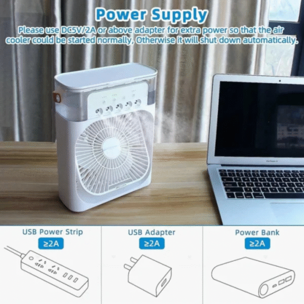 10 Inche Portable Air Conditioner Fan: Usb Electric Fan With Led Night Light, Fine Mist Water, And Humidifier Function | Led Night Light Water Mist (random Color) - Image 2