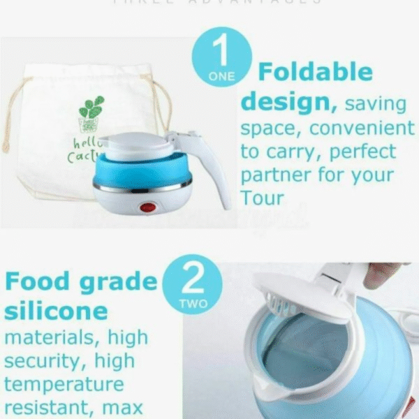 Fast Water Boiling 600 Ml Portable Kettle Travel Kettle Foods Boils Quickly Silicone Small Collapsible Foldable Electric Sports Bottle - Image 3