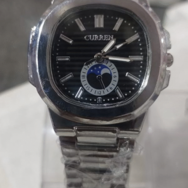 Curren Stainless Steel Couple Watch Set With Moonphase Design – Black Dial (with Box) - Image 3