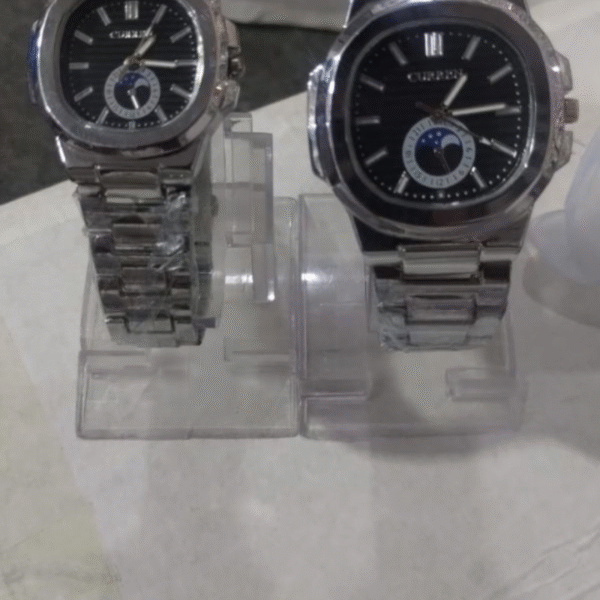 Curren Stainless Steel Couple Watch Set With Moonphase Design – Black Dial (with Box) - Image 2